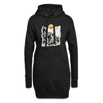 Radfahrer Bergpass Holzschnitt Goldsonne - Hoodie-Kleid - Schwarz - Vorne