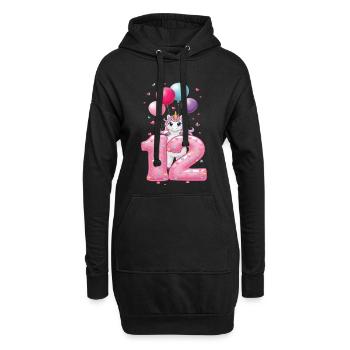 12 ans de fille licorne mignonne 12e anniversaire - Sweat-shirt à capuche long Femme - noir - Devant