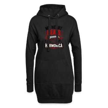 Instrument Harmonica Musique Battement de cœur - Sweat-shirt à capuche long Femme - noir - Devant