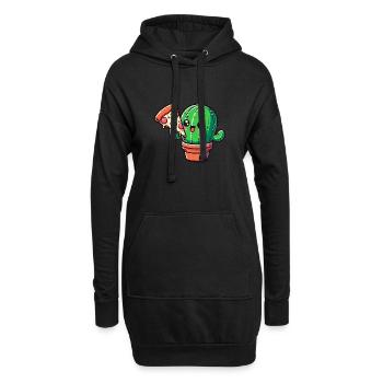Niedlicher Kaktus Pizza Comic - Hoodie-Kleid - Schwarz - Vorne