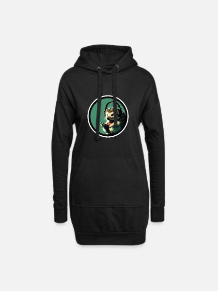 Hedgehog with headphones - Hoodie Dress - black