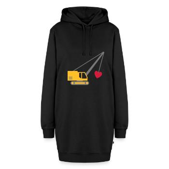 ★ Designfarben änderbar ★ Seilbagger mit Herz - Hoodie-Kleid - Schwarz - Vorne
