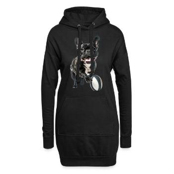 Französische Bulldogge - Hoodie-Kleid - Schwarz - Vorne