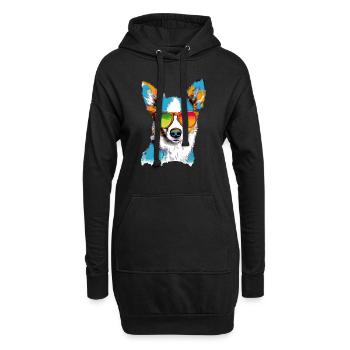 Toru, der Hund mit der Brille - Hoodie-Kleid - Schwarz - Vorne