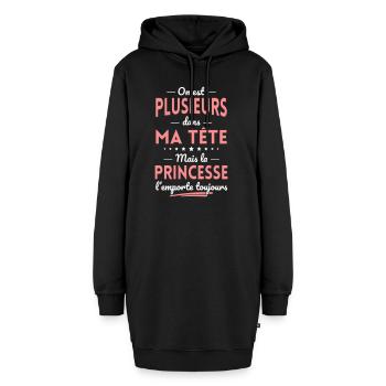 Plusieurs dans ma tête la Princesse l'emporte - Sweat-shirt à capuche long Femme - noir - Devant