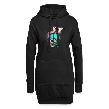 pastell ,graffiti, peace, flagge, friede, tauben - Hoodie-Kleid - Schwarz - Vorne