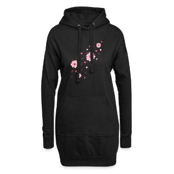 Fleurs de cerisier volantes avec coeur Sakura printemps - Sweat-shirt à capuche long Femme - noir - Devant