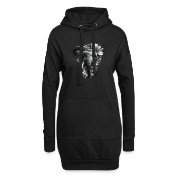 Einfarbiger floraler Elefant - Hoodie-Kleid - Schwarz - Vorne