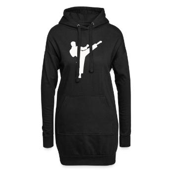 Coup de pied haut en silhouette d’arts martiaux - Sweat-shirt à capuche long Femme - noir - Devant