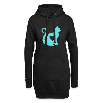 Turquoise coeur de chat silhouette chat amoureux noir - Sweat-shirt à capuche long Femme - noir - Devant