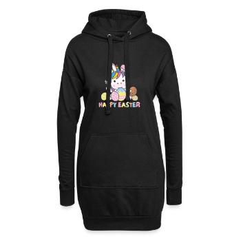 happy easter süßes Einhorn Ostern mit Ostereiern - Hoodie-Kleid - Schwarz - Vorne