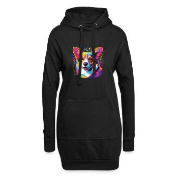 Wasserfarben Farbenfroher Corgi - Hoodie-Kleid - Schwarz - Vorne