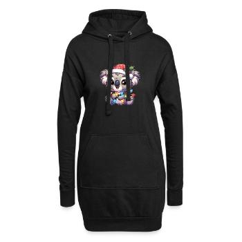 Père Noël chapeau Noël guirlandes lumineuses Koala - Sweat-shirt à capuche long Femme - noir - Devant