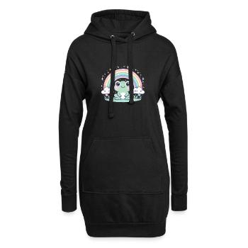 Kawaii Frosch Regenbogen niedliches Muster - Hoodie-Kleid - Schwarz - Vorne