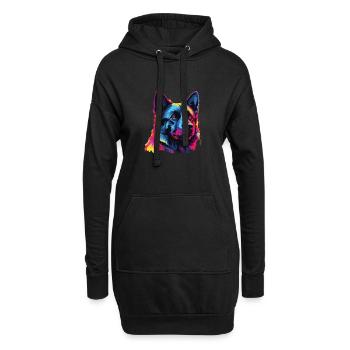 Wasserfarben Farbenfroher Norwegischer Elchhund - Hoodie-Kleid - Schwarz - Vorne