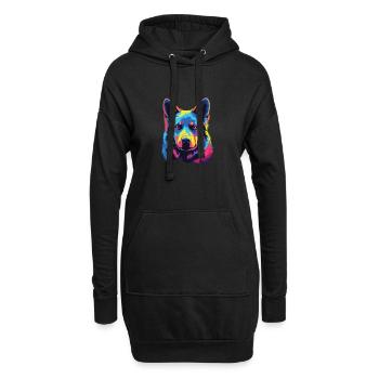 Wasserfarben Farbenfroher Norwegischer Elchhund - Hoodie-Kleid - Schwarz - Vorne
