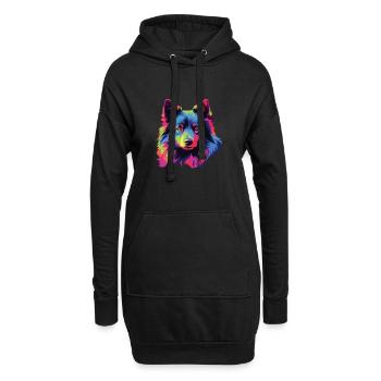 Wasserfarben Farbenfroher Schipperke - Hoodie-Kleid - Schwarz - Vorne