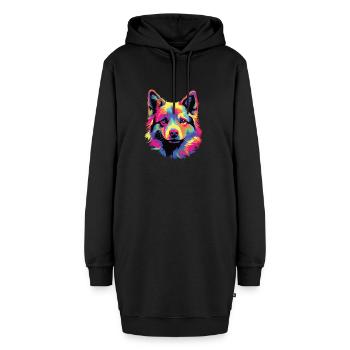 Wasserfarben Farbenfroher Norwegischer Buhund - Hoodie-Kleid - Schwarz - Vorne - AI Model Female 172 light (172cm)