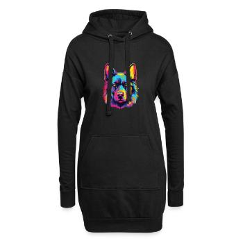 Wasserfarben Farbenfroher Norwegischer Elchhund - Hoodie-Kleid - Schwarz - Vorne