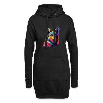 Aquarelle colorée norvégien Elkhound - Sweat-shirt à capuche long Femme - noir - Devant