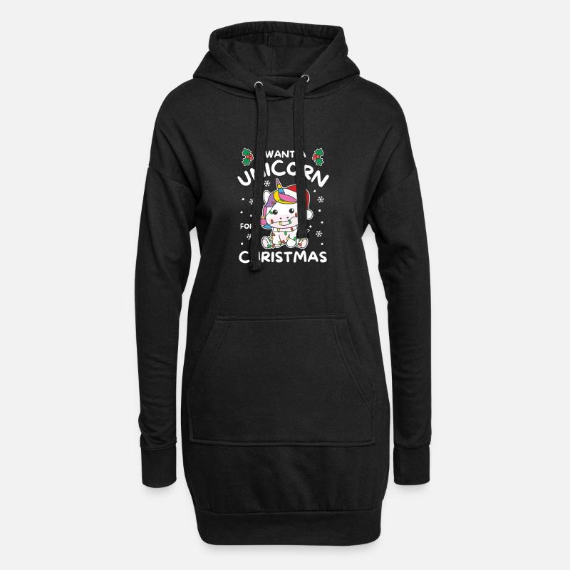 Ich will ein Einhorn zu Weihnachten süße Einhörner - Hoodie-Kleid - Schwarz