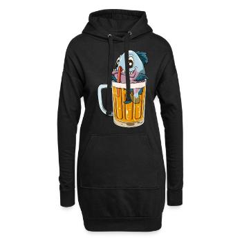 Lustiger Fisch trinkt Bier - Hoodie-Kleid - Schwarz - Vorne