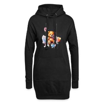 Teddybär auf ihrer Schaukel - Hoodie-Kleid - Schwarz - Vorne