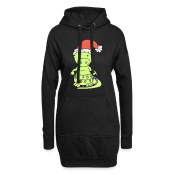 Dragon de Noël mignon avec des guirlandes lumineuses - Sweat-shirt à capuche long Femme - noir - Devant