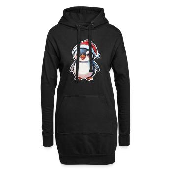 pingouin bonnet de noel - Sweat-shirt à capuche long Femme - noir - Devant