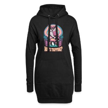 Hoo's Tripping Owl Design - Hoodie Dress - black - Front
