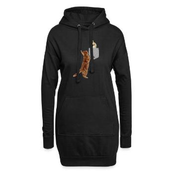 Chat atteignant l'oiseau cockatiel en faux imprimé - Sweat-shirt à capuche long Femme - noir - Devant