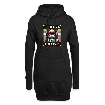 Katze und Kaffee keine Menschen - Hoodie-Kleid - Schwarz - Vorne
