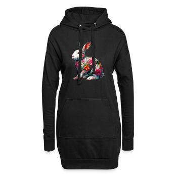 Hase mit Blumen geschmückt - Hoodie-Kleid - Schwarz - Vorne