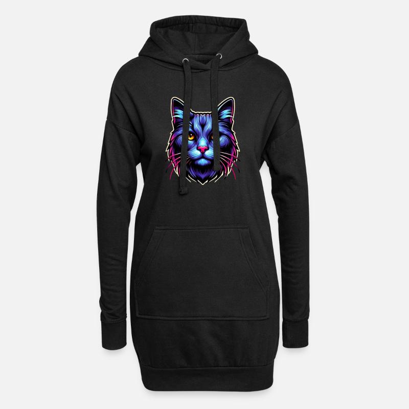 Katze - Hoodie-Kleid - Schwarz