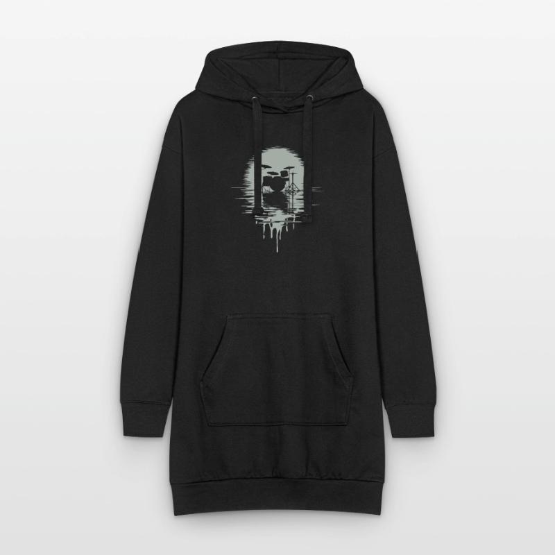 Drumset Silhouette Drums with Reflection Hoodie Dress