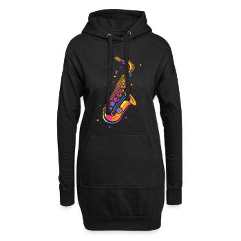 Saxophone rétro - Sweat-shirt à capuche long Femme - noir - Devant