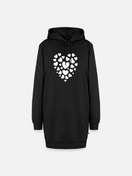 Herzmuster Kontrastdruck Herzdesign - Hoodie-Kleid - Schwarz