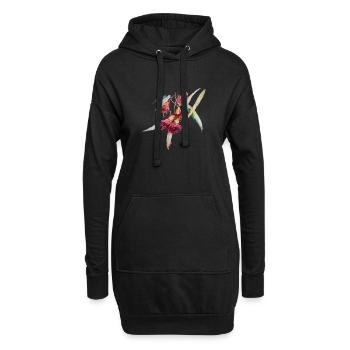 Eukalyptus - handgezeichnetes Aquarell - Hoodie-Kleid - Schwarz - Vorne
