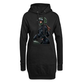 Lady Biker für eine Motorradfahrerin Bikerin - Hoodie-Kleid - Schwarz - Vorne