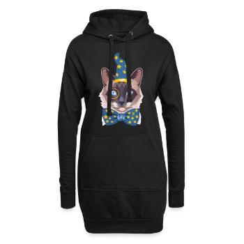 le chat magicien - Sweat-shirt à capuche long Femme - noir - Devant