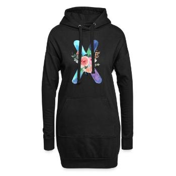 Lettre x watercolor - Sweat-shirt à capuche long Femme - noir - Devant