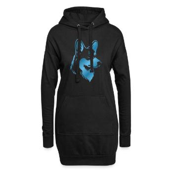 Corgi Zeichnung Hundekopf - Hoodie-Kleid - Schwarz - Vorne
