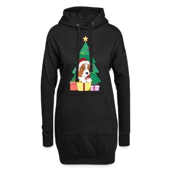 Beagle devant le sapin de Noël chapeau de Noël - Sweat-shirt à capuche long Femme - noir - Devant