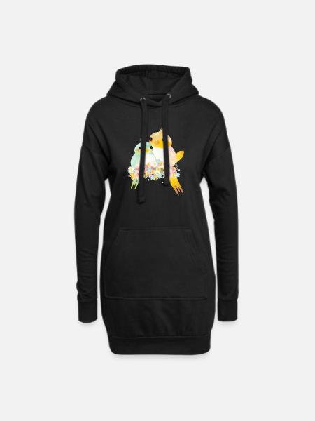 zwei rundliche Kanarienvögel in einer Blütenpracht - Hoodie-Kleid - Schwarz