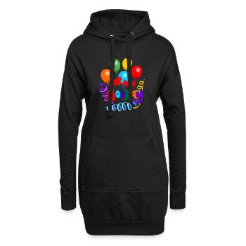 Hippe hippe Hurra-Girlanden und Luftballons - Hoodie-Kleid - Schwarz - Vorne