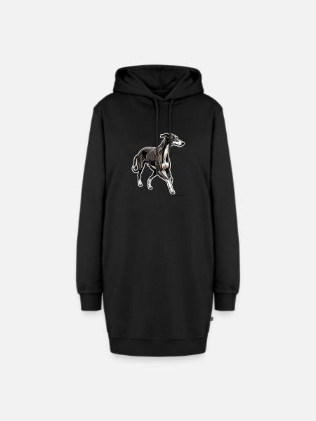 Windhund Silhouette Elegante Kontur - Hoodie-Kleid - Schwarz