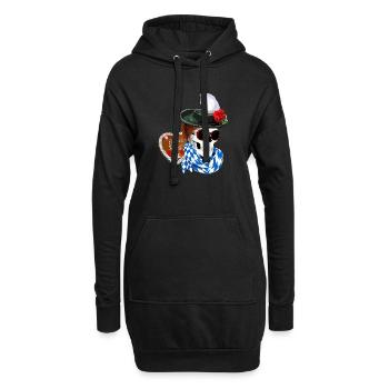 Weiblicher Skull mit Hut und Gretelfrisur - Hoodie-Kleid - Schwarz - Vorne