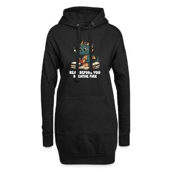 Bücherdrache Lesen statt Feuer - Hoodie-Kleid - Schwarz - Vorne