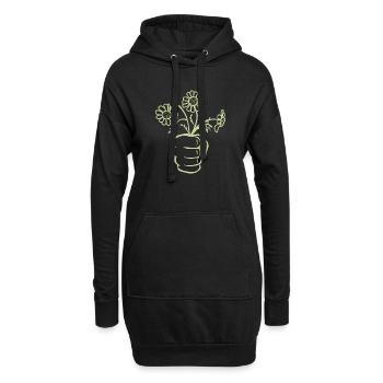Une main de poing avec un bouquet de fleurs - Sweat-shirt à capuche long Femme - noir - Devant