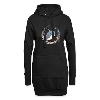 Niedlicher Wal Blumen Blauwal für einen Orca - Hoodie-Kleid - Schwarz - Vorne